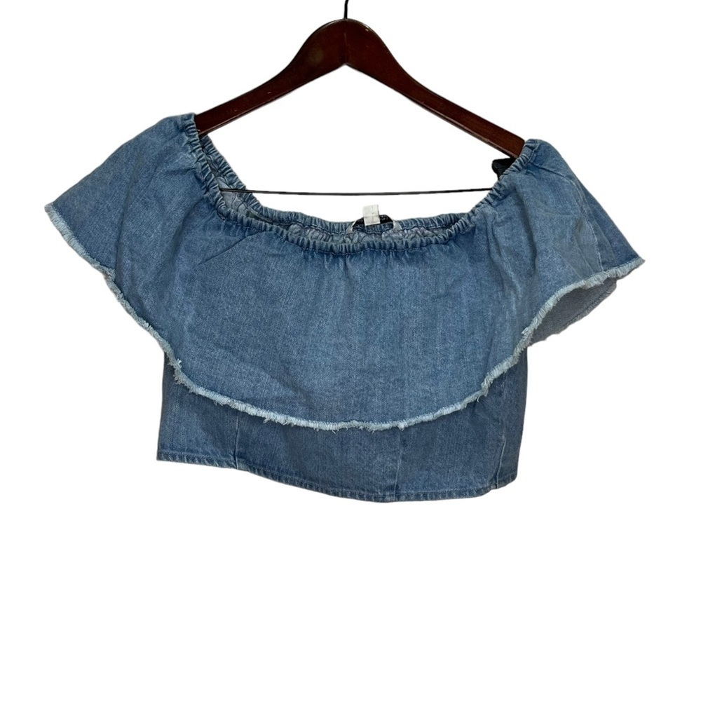 American Eagle Outfitters Blue Cropped Off the Shoulder Top Size Medium